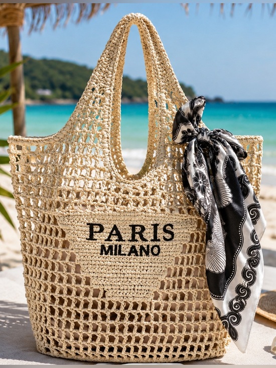 Handbags - Handwoven Straw Beach Tote + Anthropologie Scarf Bundle – New ☀️👙🐚